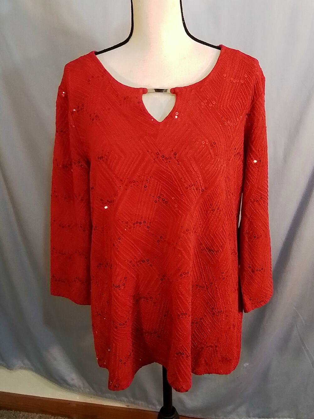 JM Collections Red sparkle sweater top